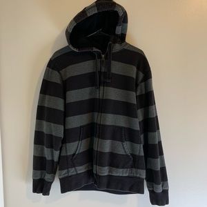 H&M Black & Gray Striped Zip Up Hoodie Heavyweight M